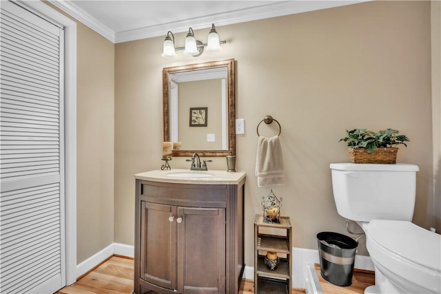 105 Wren Crossing Ct, Easley, SC 29642 - half bathroom with vanity, wood finished floors, and crown molding