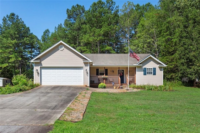 518 Pecan Grove Rd, Seneca, SC 29672 - ranch-style house featuring covered porch, a garage, driveway, and a front lawn