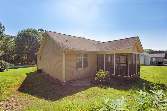 518 Pecan Grove Rd, Seneca, SC 29672 - back of property featuring a sunroom, a shingled roof, and a lawn