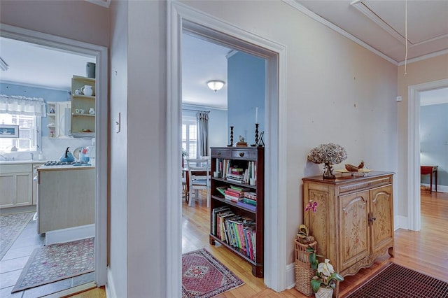 118 Glenwood Ave, Anderson, SC 29625 - hallway featuring attic access, crown molding, and light wood finished floors