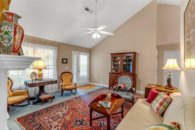 118 Grand Oak Cir, Pendleton, SC 29670 - living area featuring high vaulted ceiling and a ceiling fan