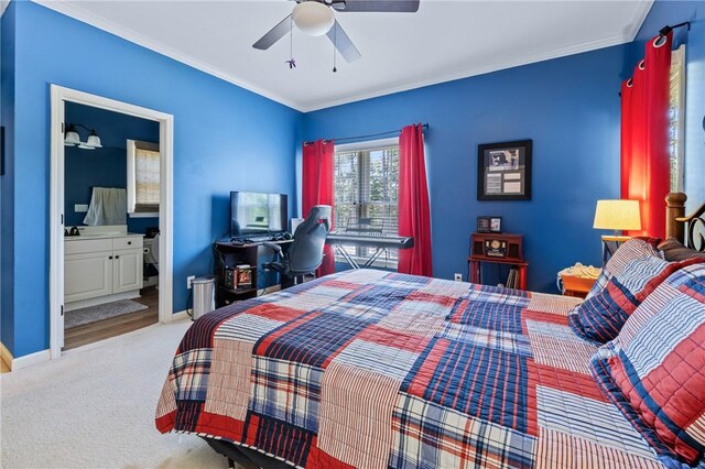 308 Amethyst Way, Seneca, SC 29672 - carpeted bedroom with ornamental molding, ceiling fan, and connected bathroom