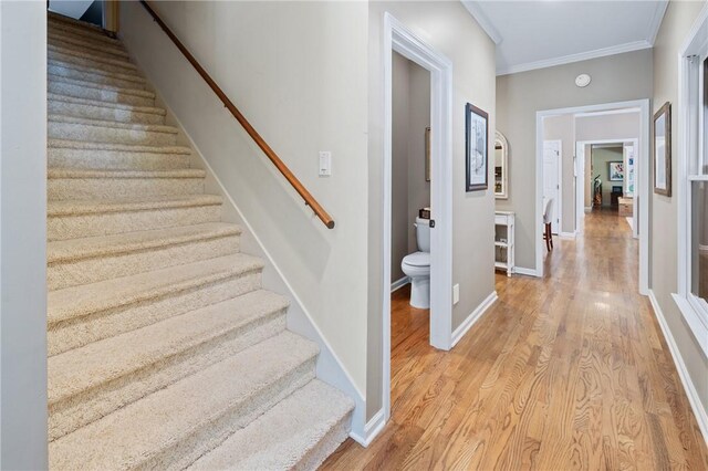 308 Amethyst Way, Seneca, SC 29672 - stairway with wood finished floors and crown molding
