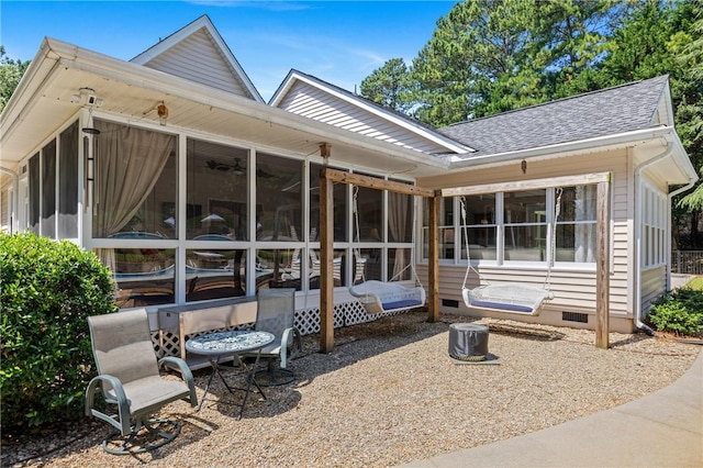 308 Amethyst Way, Seneca, SC 29672 - rear view of property featuring a shingled roof, a sunroom, and crawl space