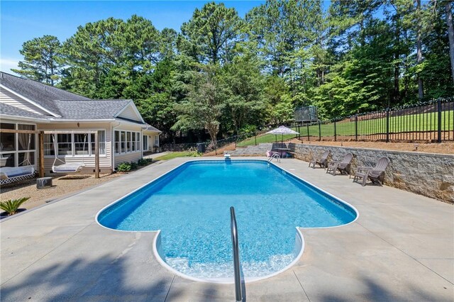 308 Amethyst Way, Seneca, SC 29672 - view of swimming pool featuring a patio, a fenced backyard, and view of wooded area