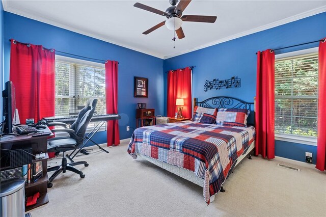 308 Amethyst Way, Seneca, SC 29672 - carpeted bedroom with an office area, crown molding, and a ceiling fan