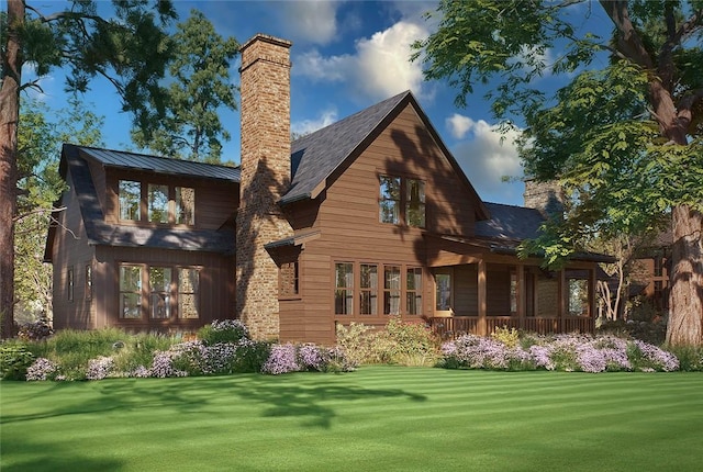 LOT1 Laurel Pond Way, Sunset, SC 29685 - rear view of house featuring a chimney, a yard, a standing seam roof, and covered porch