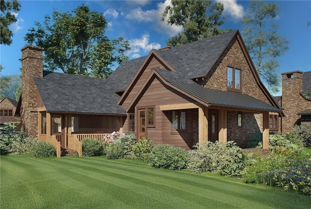 LOT1 Laurel Pond Way, Sunset, SC 29685 - view of front facade with a front yard, a standing seam roof, a chimney, and a metal roof