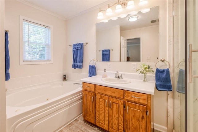 100 Crosscreek Dr, Anderson, SC 29621 - bathroom featuring vanity, a whirlpool tub, and ornamental molding