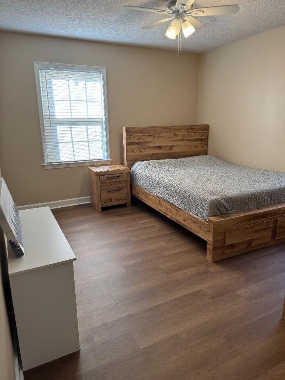 204 Payne Ln, Clemson, SC 29631 - bedroom featuring wood finished floors, a textured ceiling, and a ceiling fan