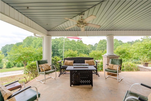 251 W Mcelhaney Rd, Taylors, SC 29687 - view of patio / terrace with ceiling fan and a fire pit