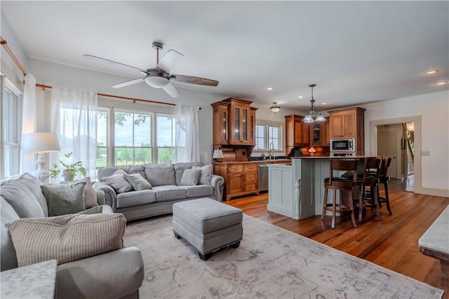 251 W Mcelhaney Rd, Taylors, SC 29687 - living room with recessed lighting, a ceiling fan, and light wood-type flooring