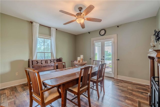 251 W Mcelhaney Rd, Taylors, SC 29687 - dining room featuring a ceiling fan, wood finished floors, and french doors