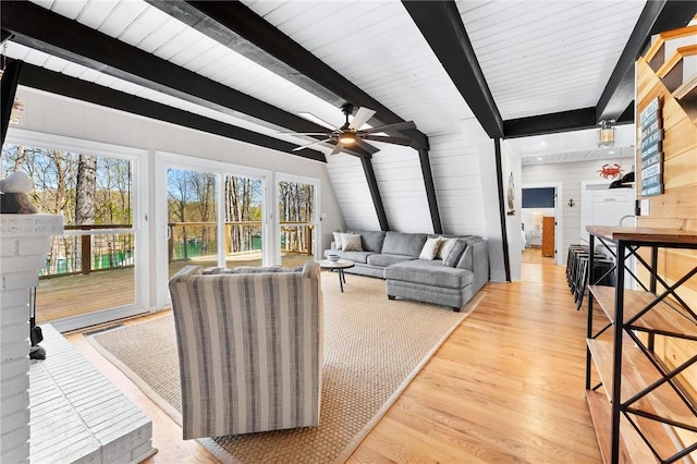 1047 Tranquility Ln, Hartwell, GA 30643 - living area with beam ceiling, light wood-style flooring, and a ceiling fan