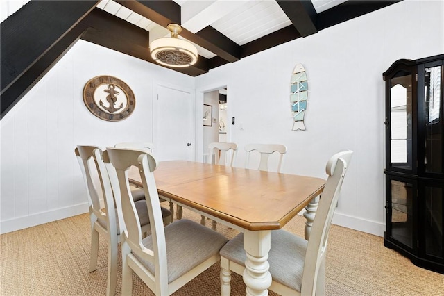 1047 Tranquility Ln, Hartwell, GA 30643 - dining space featuring light carpet and beamed ceiling
