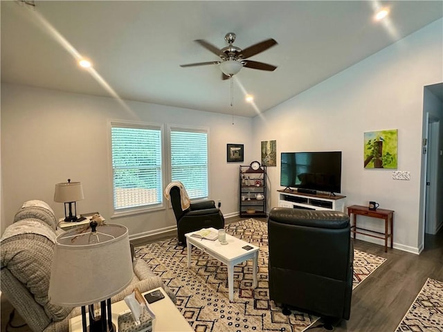 118 Branch St, Walhalla, SC 29691 - living area with a ceiling fan, wood finished floors, lofted ceiling, and recessed lighting