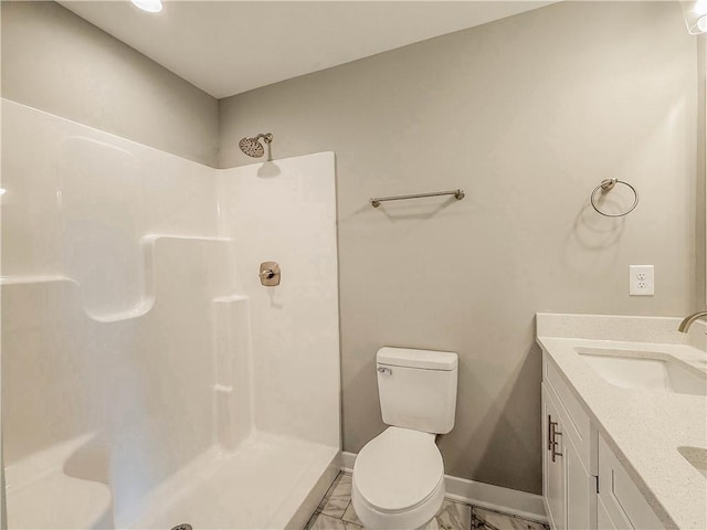 330 Code Cir, Seneca, SC 29678 - bathroom featuring marble look tile flooring, a shower, and double vanity