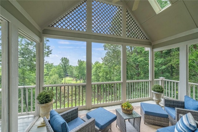 120 Links View Ct, Sunset, SC 29685 - sunroom with vaulted ceiling, outdoor lounge area, and view of scattered trees