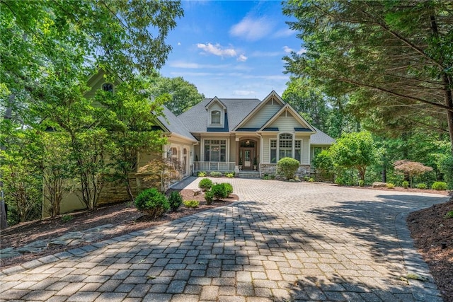 120 Links View Ct, Sunset, SC 29685 - view of front facade with a porch, stone siding, and decorative driveway