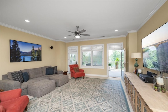 120 Links View Ct, Sunset, SC 29685 - living area with ceiling fan, ornamental molding, and recessed lighting