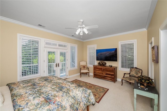 120 Links View Ct, Sunset, SC 29685 - carpeted bedroom featuring access to outside, ornamental molding, french doors, and a ceiling fan