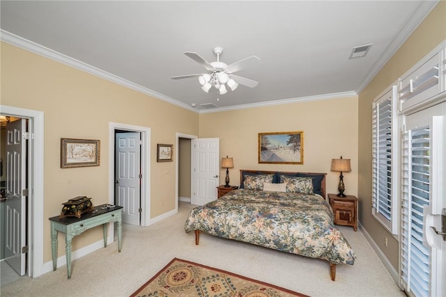 120 Links View Ct, Sunset, SC 29685 - bedroom featuring crown molding, light carpet, and a ceiling fan