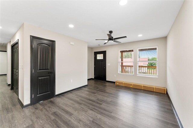 108 Hunter St, Anderson, SC 29625 - unfurnished living room with wood finished floors, a ceiling fan, and recessed lighting