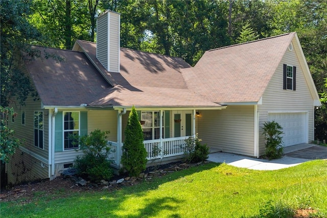 210 Briarcliff Rd, Central, SC 29630 - view of front of property with covered porch, a chimney, a front yard, a garage, and driveway