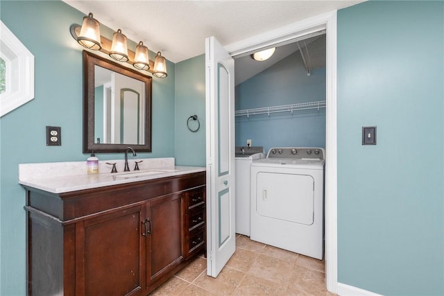 200 Maplecroft St, Liberty, SC 29657 - bathroom with vanity and washer and dryer