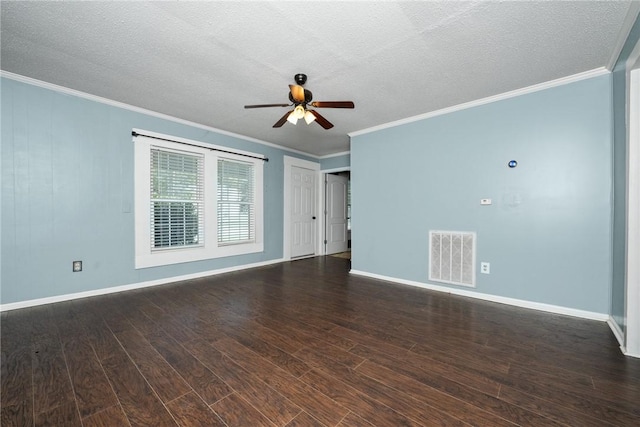 200 Maplecroft St, Liberty, SC 29657 - spare room featuring ceiling fan, dark wood-type flooring, crown molding, and a textured ceiling