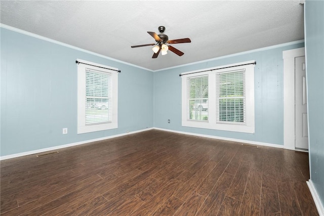 200 Maplecroft St, Liberty, SC 29657 - spare room with a ceiling fan, dark wood-style floors, healthy amount of natural light, ornamental molding, and a textured ceiling
