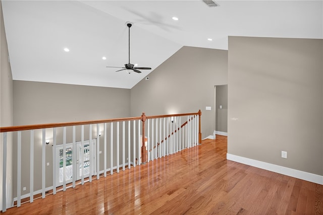 323 Indian Trl, Salem, SC 29676 - empty room with ceiling fan, wood finished floors, high vaulted ceiling, and recessed lighting