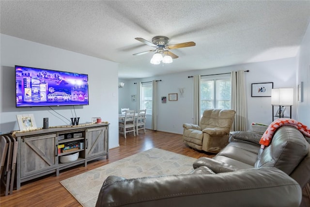 123 Radisson Rd, Seneca, SC 29678 - living room featuring wood finished floors, ceiling fan, and a textured ceiling