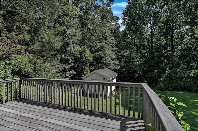 208 Playground Rd, Walhalla, SC 29691 - wooden terrace featuring a storage shed and a lawn