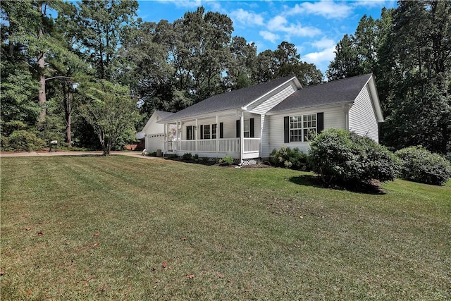 208 Playground Rd, Walhalla, SC 29691 - ranch-style house with a porch, a front yard, an attached garage, and roof with shingles