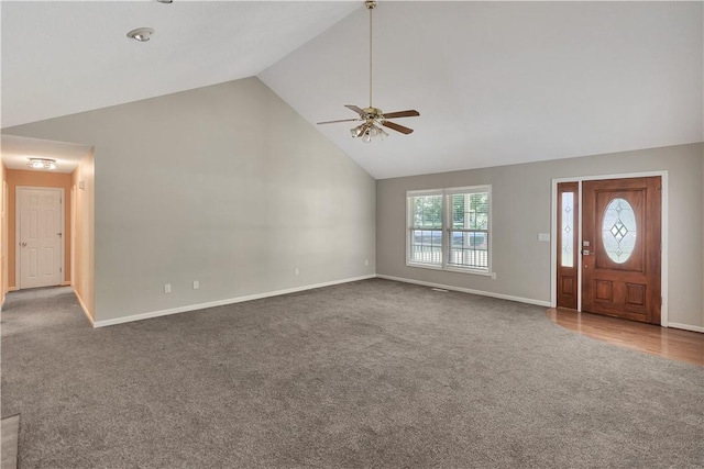 208 Playground Rd, Walhalla, SC 29691 - entrance foyer with ceiling fan, carpet flooring, and high vaulted ceiling