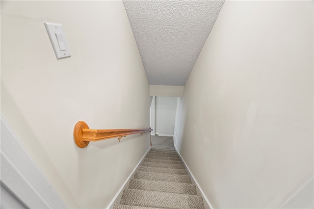 168 Wilderness Pt, Hartwell, GA 30643 - stairway featuring a textured ceiling and carpet
