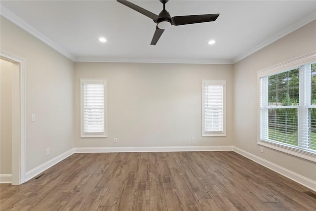 340 Fiddlers Way, Seneca, SC 29678 - unfurnished room with wood finished floors, ornamental molding, ceiling fan, and recessed lighting