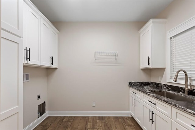 340 Fiddlers Way, Seneca, SC 29678 - laundry room featuring dark wood finished floors, cabinet space, and hookup for an electric dryer
