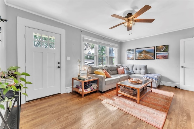 423 Lebanon Rd, Pendleton, SC 29670 - living room featuring crown molding, a ceiling fan, and light wood-type flooring