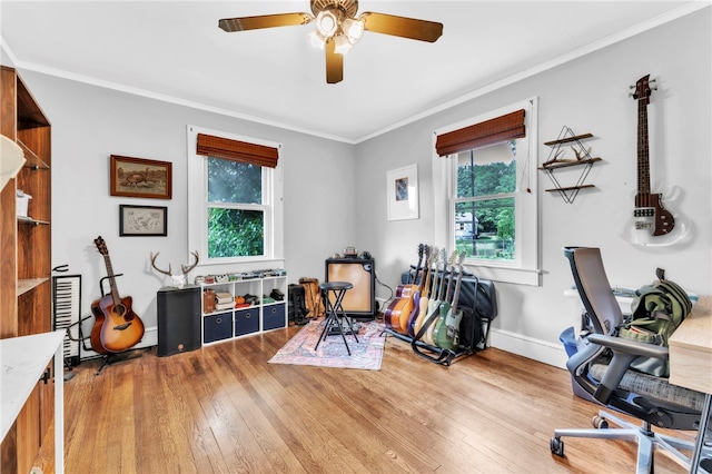 423 Lebanon Rd, Pendleton, SC 29670 - recreation room with ornamental molding, ceiling fan, and light wood-style floors