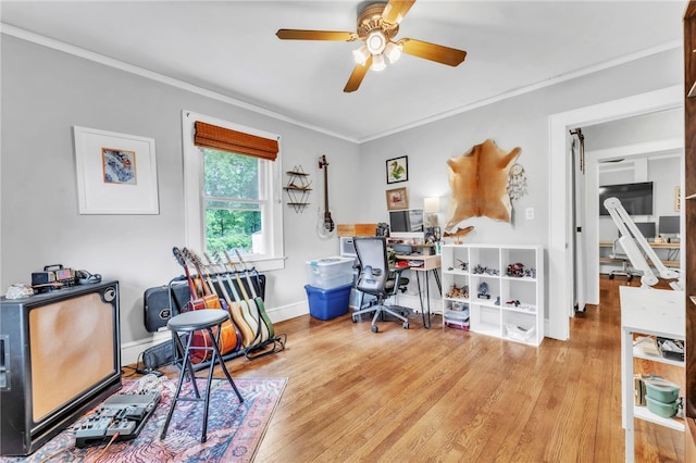 423 Lebanon Rd, Pendleton, SC 29670 - office space with crown molding, ceiling fan, and wood finished floors