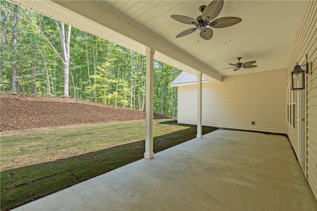 218 W Halfway Branch Rd, Walhalla, SC 29691 - view of patio with a ceiling fan and a view of trees