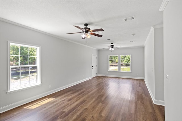 973 Pine Plain Rd, Gaston, SC 29053 - empty room featuring ornamental molding, ceiling fan, and dark wood-type flooring