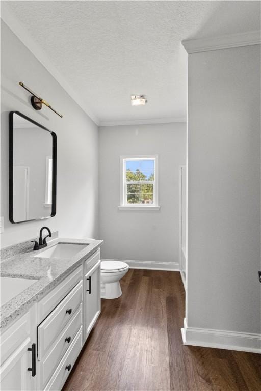 973 Pine Plain Rd, Gaston, SC 29053 - bathroom with double vanity, wood finished floors, a textured ceiling, and ornamental molding