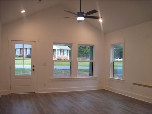 203 Ridgecrest Way, Williamston, SC 29697 - entryway with high vaulted ceiling, dark wood-style floors, a ceiling fan, and recessed lighting