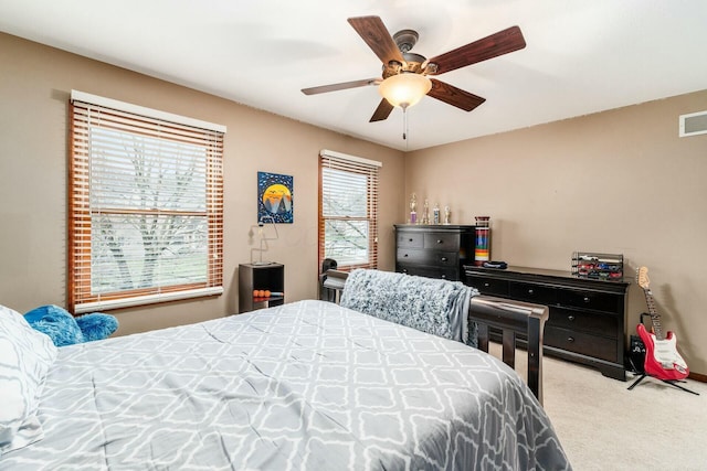 bedroom featuring carpet flooring and ceiling fan