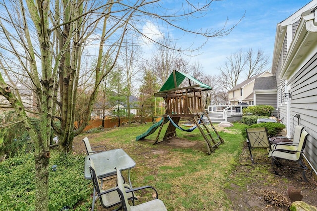 view of yard with a playground