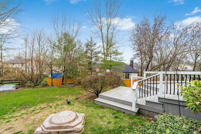 view of yard with a wooden deck