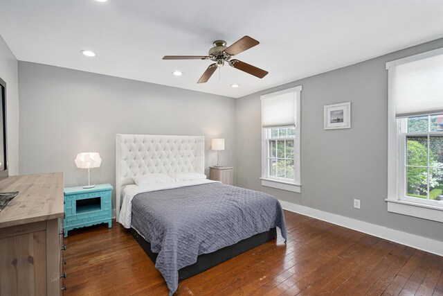 119 Redbud Aly, Columbus, OH 43206 - bedroom with multiple windows, dark wood-style flooring, recessed lighting, and ceiling fan